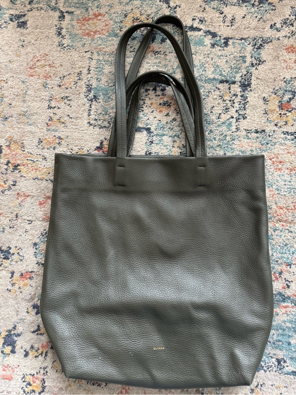 Cuyana Tall Easy Tote in Dark Olive Pebbled Leather